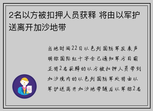 2名以方被扣押人员获释 将由以军护送离开加沙地带