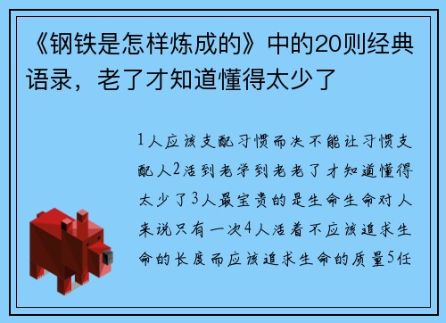 《钢铁是怎样炼成的》中的20则经典语录,老了才知道懂得太少了