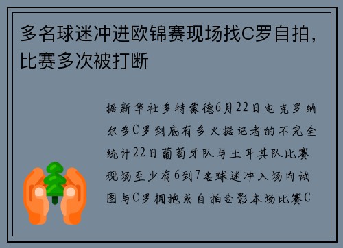 多名球迷冲进欧锦赛现场找C罗自拍,比赛多次被打断